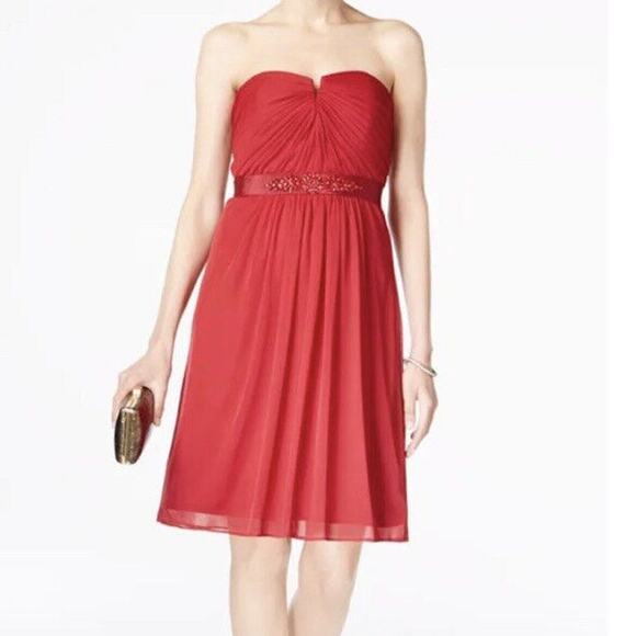 Adrianna Papell Women's Red Strapless Embellished Lined Cocktail Dress Size 8 - Picture 1 of 9